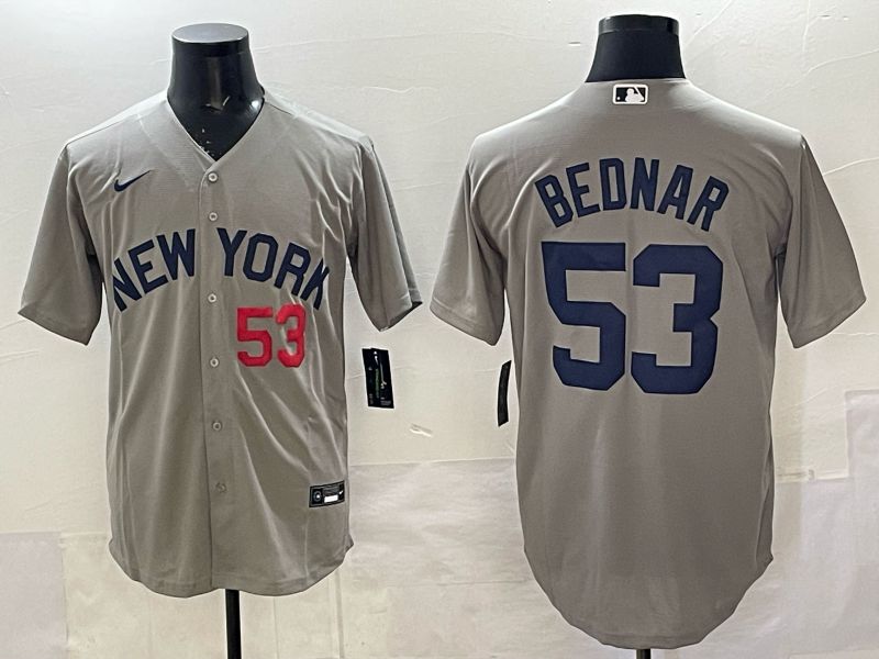 Men New York Yankees #53 Bednar Grey Game Nike MLB 2025 Jersey 06